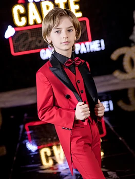 

YuanLu Boy Suits Tuxedo Blazer For Wedding Party Piano Formal Kids Suit Red Toddler Clothes Prom Suits