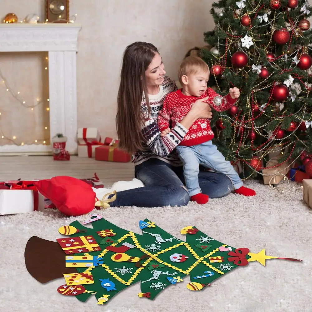 Children Felt Christmas Tree DIY Toys with 45pcs Ornament Christmas Decoration ForHome New Years Gifts Xmas Party Decor For Home