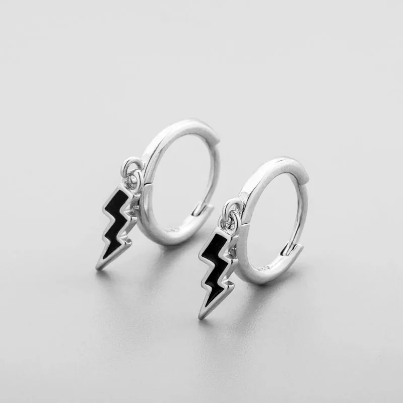 925 anillo de plata esterlina aro pendientes para las mujeres los hombres negro gota pendientes esmaltados accesorios de joyería