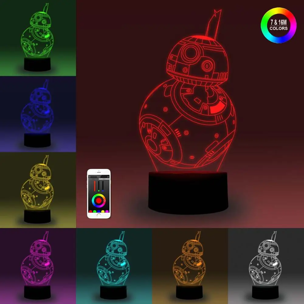 NiteApps 3D Звездные войны BB 8 ночник настольная иллюзия Лампа подарок на день