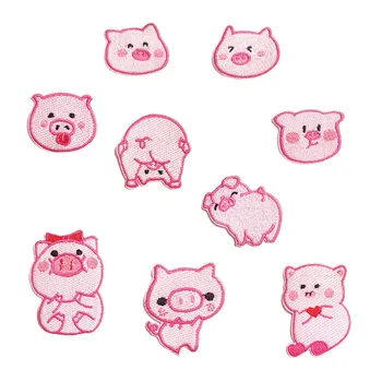 

Cute Pink Pig Embroidery Fabric Sticker Iron On Patch Cartoon Animal Hot Melt Adhesive Shoes Hat Bag Decoration Patch Sticker