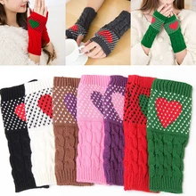 Рождественские Зимние Осенние перчатки с принтом сердца для женщин и девочек, теплые рукавицы на запястье, зимние осенние варежки высокого качества