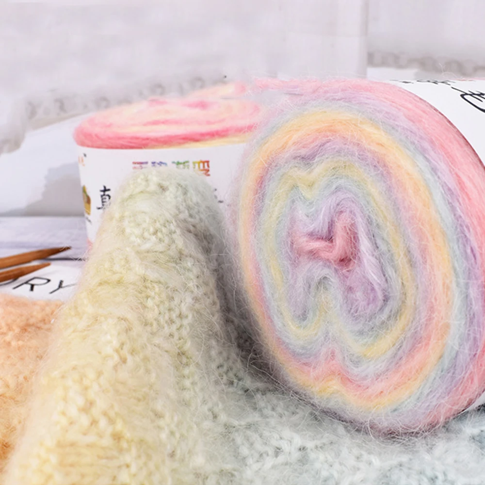 100G Arcobaleno Gradiente Mohair Filato Misto Filato Inverno Uncinetto Filato Vestiti Gonna Linea Di Pizzo Filato Morbido Tessuto A Mano Fai Da Te
