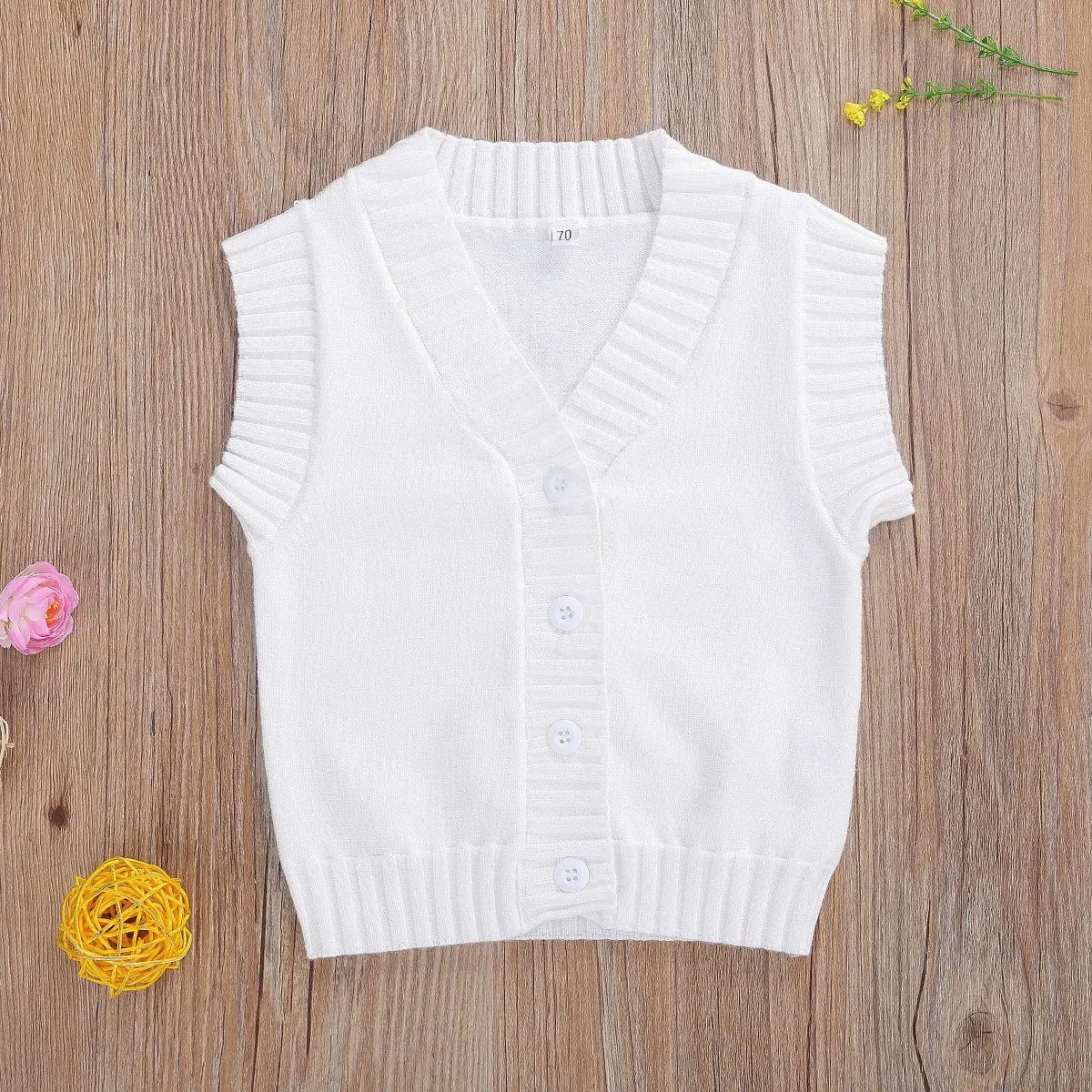 

New Born Girl Boy V-Neck Cardigans Knit Fall Sleeveless Sweater Button Down Anti-Pilling, Unisex Babys Vest