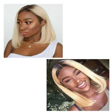 4/613 темные корни блонд короткий Боб 13 × 6 кружевные передние человеческие волосы парики предварительно выщипанные 150% плотность Remy Омбре парик с детскими волосами