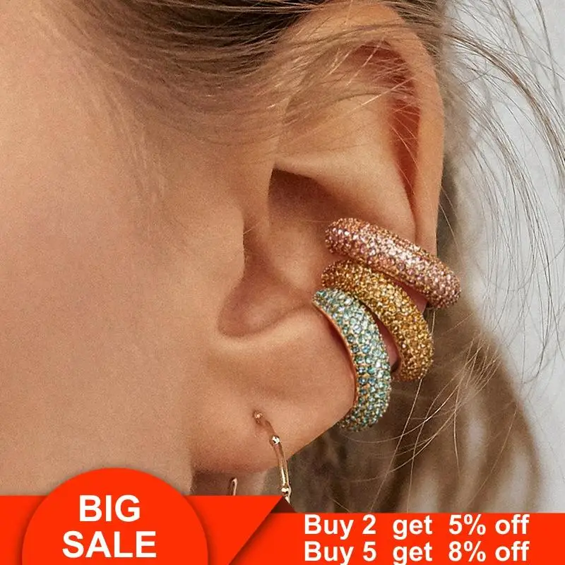 Эффектные женские серьги каффы с кристаллами cz золотого цвета бижутерия модные