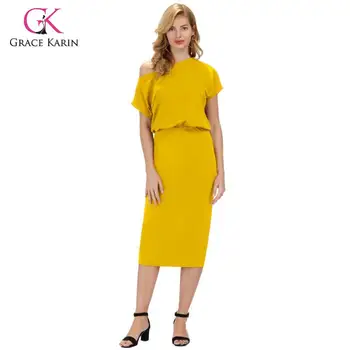 

Grace Karin Womens Casual One Shoulder Pencil Dress Knee Length Hips-Wrapped Bodycon Dresses Summer 2020 Mid-Calf Dress 5 Colors