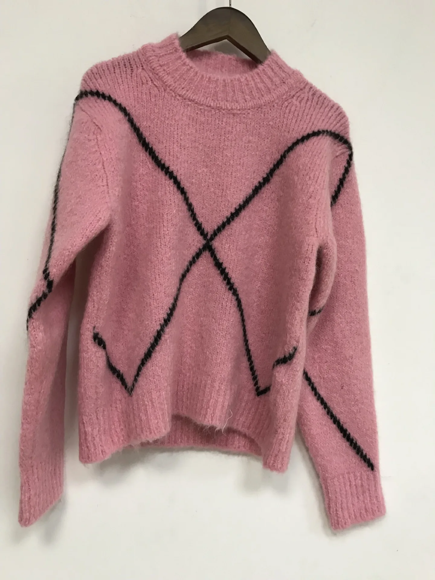 Women Sweater Autumn /winter New Pink Round Neck Pullover Jacquard Long-sleeved Women's Knitted Sweater
