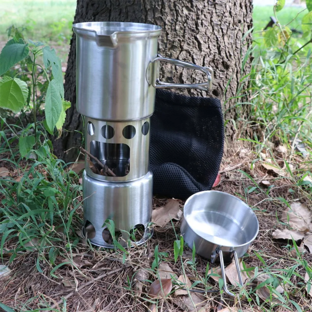 High Quality Portable Outdoor Camping Wood Stove Pot Set Stove Sub Outdoor Picnic Folding Hiking Travel Firewood Stove Pot