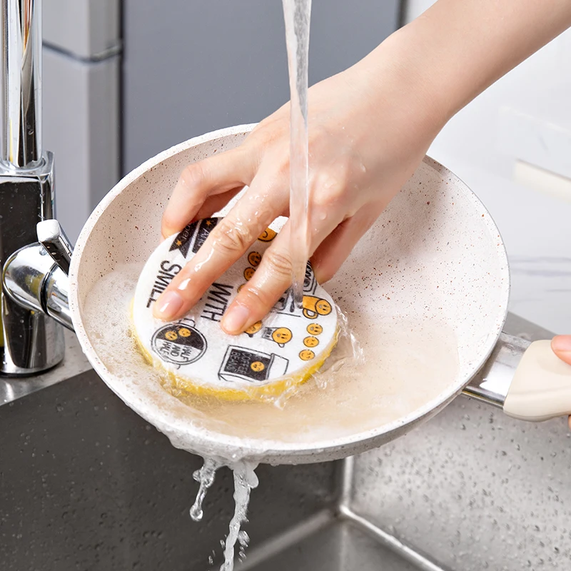 Éponge de nettoyage Smiley pour la cuisine, vaisselle domestique