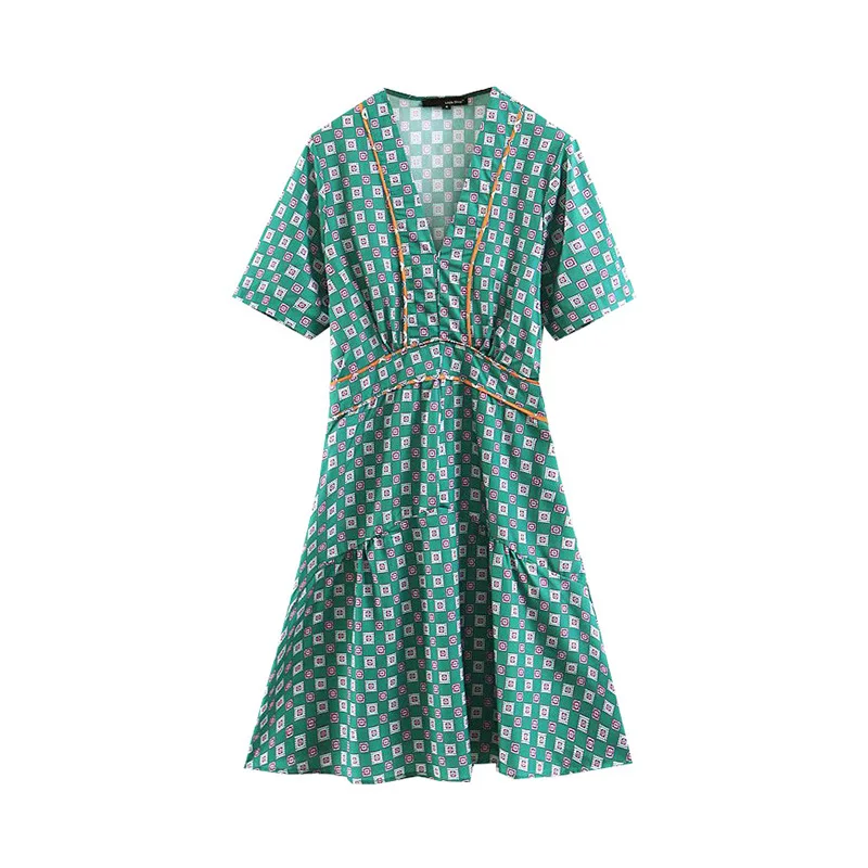 

Western Style Sense of Design Non-mainstream Young Palace Style Short Sleeve V-neck Dress Summer New Products Waist Hugging Skir