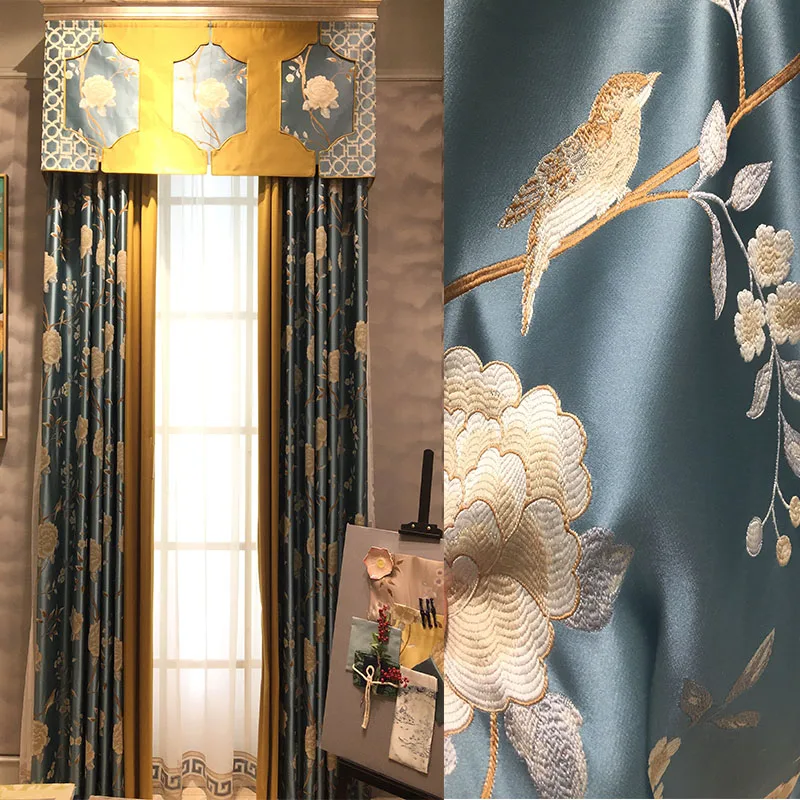 

American luxury curtain high grade Chinese style curtain Villa Club custom curtain finished living room bedroom study blackout