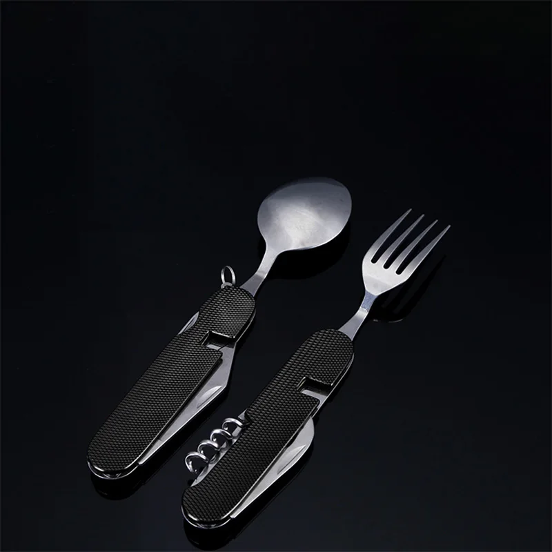 Multifunctional Folding Tableware Durable Outdoor Camping Hiking Picanic Travel Portable Practical 6 In 1 Multi Pocket Cookware