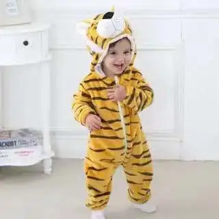 tiger Детские комбинезоны; флисовые пижамы на молнии с капюшоном; теплые костюмы с животными для новорожденных; Одежда для мальчиков и девочек; сезон осень-зима - Цвет: tiger