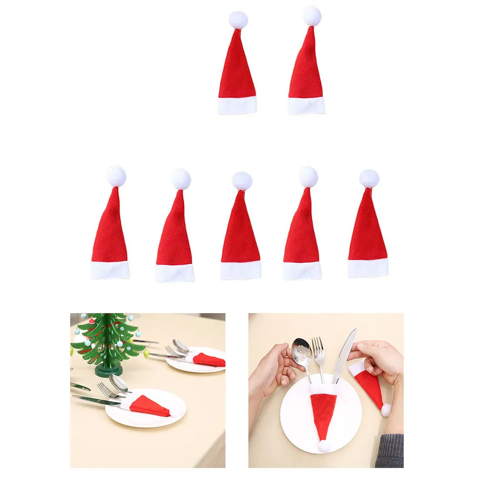 

7PCS Wholesale Christmas Tableware Cover Decorative Tableware Knife Fork Hat Storage Tool Festival Table Decoration