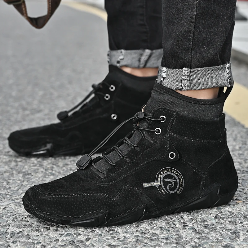 Winter Snow Boots Men Boots Genuine Leather Soft Sole Ankle Outdoor