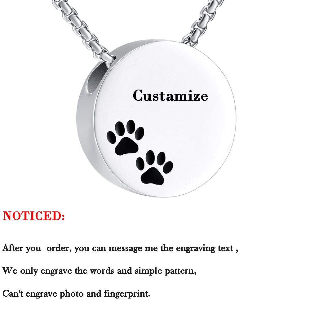 Stainless Steel Paw Print Urn Pendant - Memorial Ash Keepsake Cremation Jewelry For Pets
