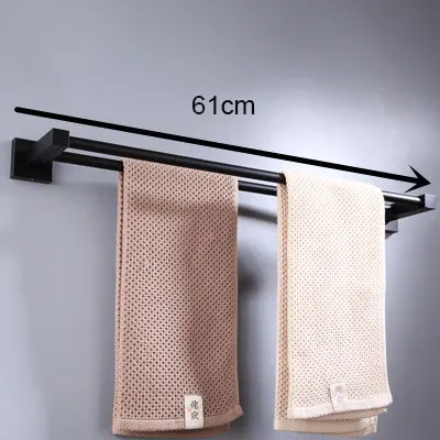 Black bathroom accessory black towel shelf paper holder towel ring holder matt black bathroom shelf aluminum bathroom accessory - Цвет: double towel bar