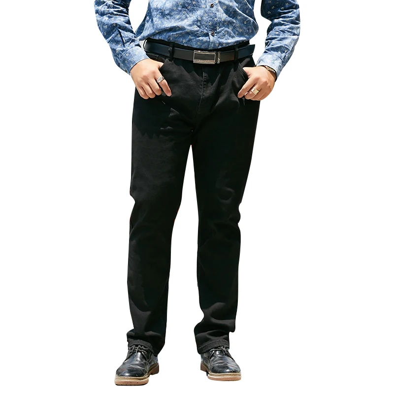Мужские черные джинсы размера плюс, 42, 44, 46, классический стиль, бизнес стиль, модные, продвинутые, стрейчевые, обычные, подходят, джинсовые брюки, мужские Брендовые брюки