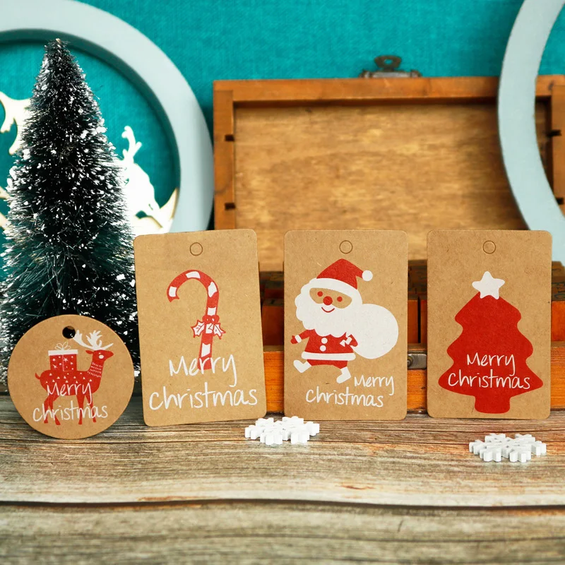 100 шт крафт бумажные бирки Merry Chrsitmas Санта Клаус DIY Подарочные вечерние этикетка