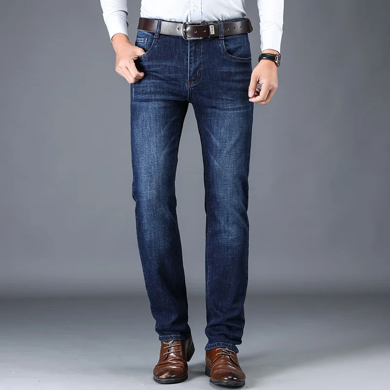 Flash Sale Spring and Autumn Heavyweight Fashion Full Length Formal Solid Button Overall Jeans Men Business High waist Mens Denim Leisure