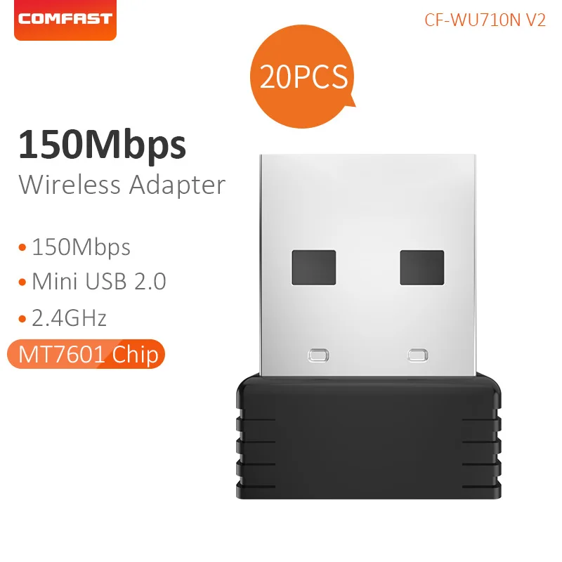 20 шт. беспроводная WIFI сетевая карта USB2.0 150 Мбит/с MT7601U Mini antenne wifi usb адаптер для ПК