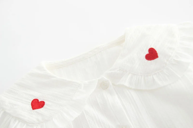Г. Весенне-осенняя рубашка блузка с длинными рукавами в Корейском стиле для девочек, в полоску, с воротником в стиле Питера Пэна, с вышивкой вишни, из чистого хлопка