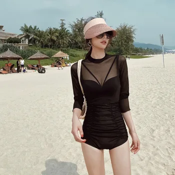 

Swimsuits Woman 2019 One Piece Swimwear For Women 1 Swimsuit Bathers One-Piece Bikini Suspender Two Set Sexy Long Sleeve Solid