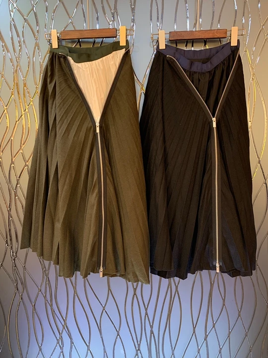 Ранняя осень новая Женская эластичная талия молния чистая плиссированная юбка средней длины 810