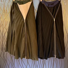 Ранняя осень новая Женская эластичная талия молния чистая плиссированная юбка средней длины 810