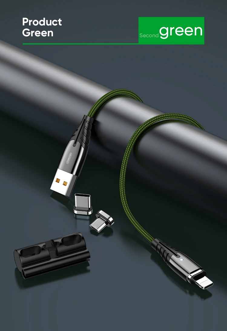 JOYROOM led 3 в 1 Магнитный Плетеный usb c зарядный кабель для быстрой зарядки micro data usb Магнитный кабель