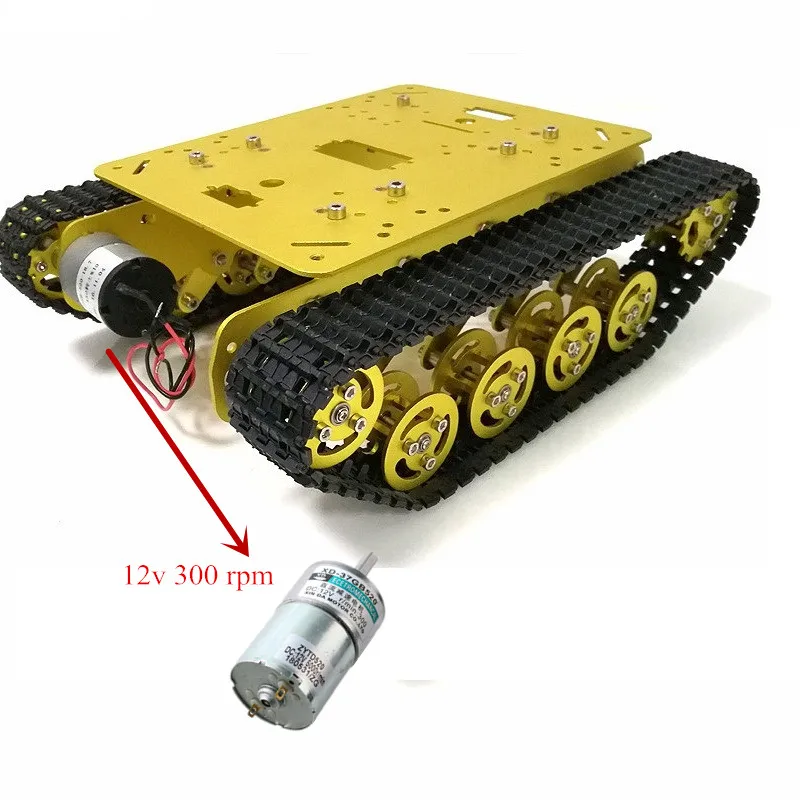 TS100 металлический радиоуправляемый робот-танк шасси автомобиля амортизация автомобиля с системой подвески гусеничная гусеница для Arduino Diy игрушка - Цвет: Golden 12V 300rpm