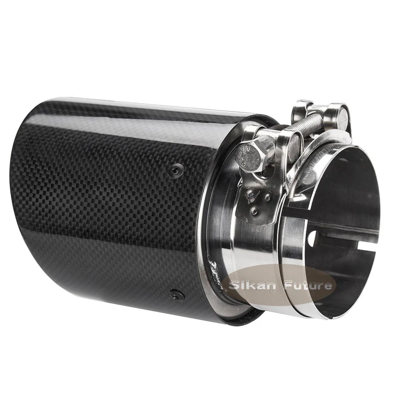 Ak Car styling Exhaust Tail Pipes Glossy Carbon Muffler Tip Tail End Stainless Steel Curly black For