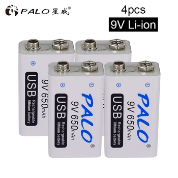 

PALO 4PCS 9v lithium battery rechargeable usb battery rechargeable 650mAh for toy battery