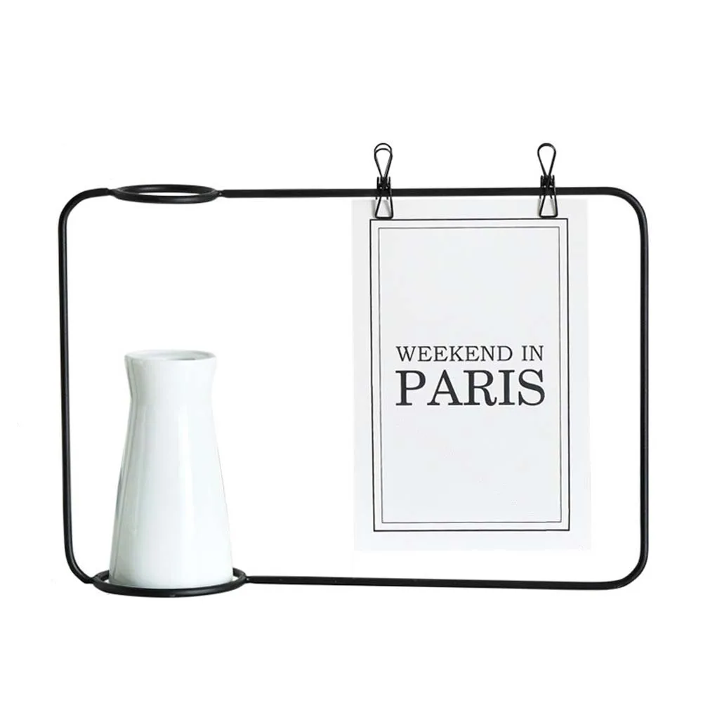 

Nordic Plant Home Ceramic Flower Living Room Photo Frame Decor Mini Container Postcard Display Gift Wrought Iron Hydroponic Vase