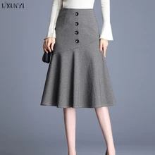 Lxunyi/осенне-зимняя женская юбка-рыбий хвост, большие размеры, на высокой талии, повседневная юбка с оборками, юбка-русалка, Женская деловая юбка для работы 4XL