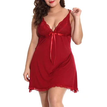 

Maketina 2020 Women Plus Size Lace Mesh Babydoll Lingerie Sexy Underwear Strap V Neck Sexy Lingerie Chemise Nightgown