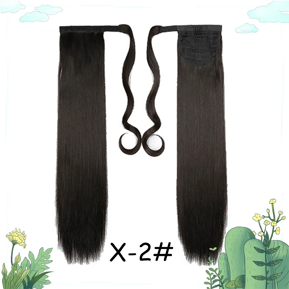 Для женщин 2" длинные волнистые конский хвост прямые парики обернуть вокруг липучки конский хвост Расширение Синтетический термостойкий 17 цветов - Цвет: X-2
