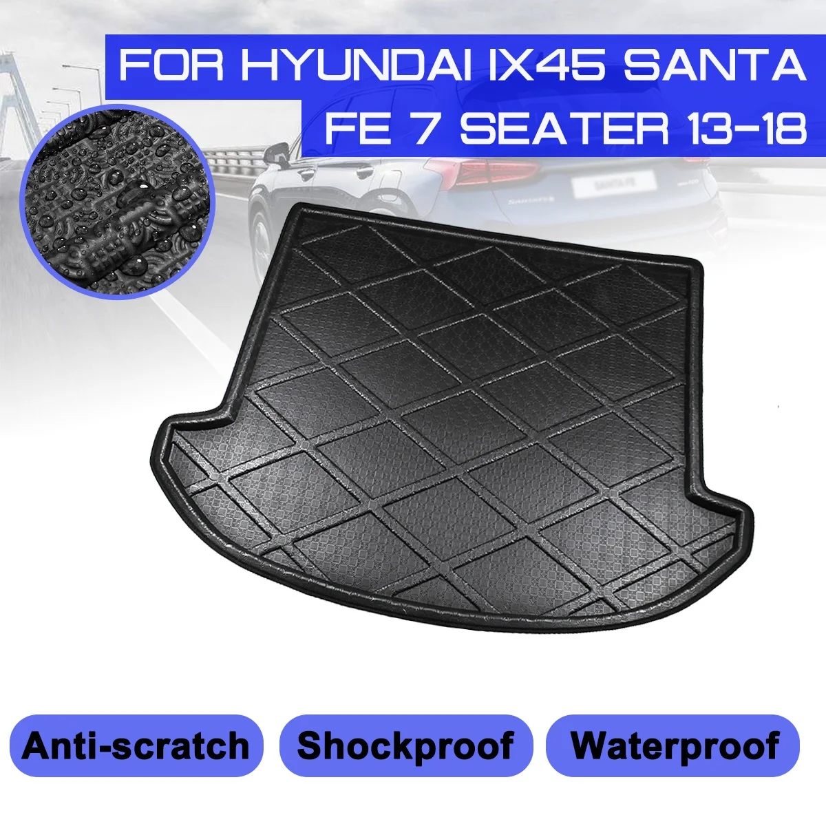 

Car Floor Mat Carpet Rear Trunk Anti-mud Cover For Hyundai IX45 Santa Fe 7 Seater 2013-2018