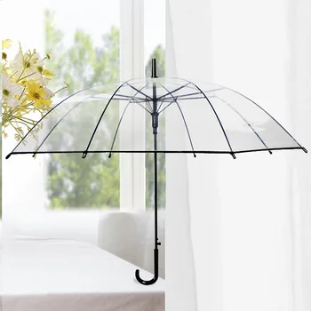

Long Handle Transparent Umbrella Automatic Transparent Advertising Umbrella to Map Printed Words Yusan Disposable Transparent Um