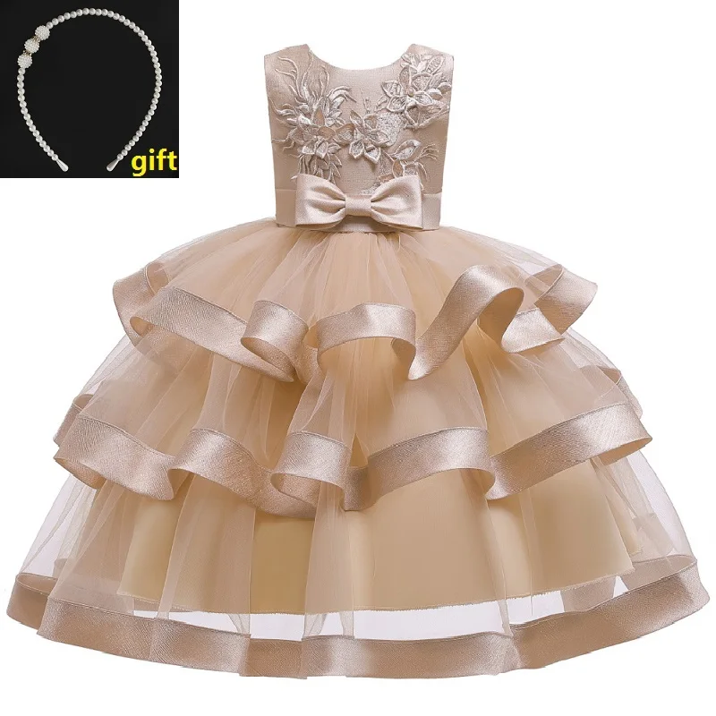 Gift hair accessories new flower girl wedding dress baby party embroidered butterfly princess dress children's mesh cake dress - Цвет: Khaki