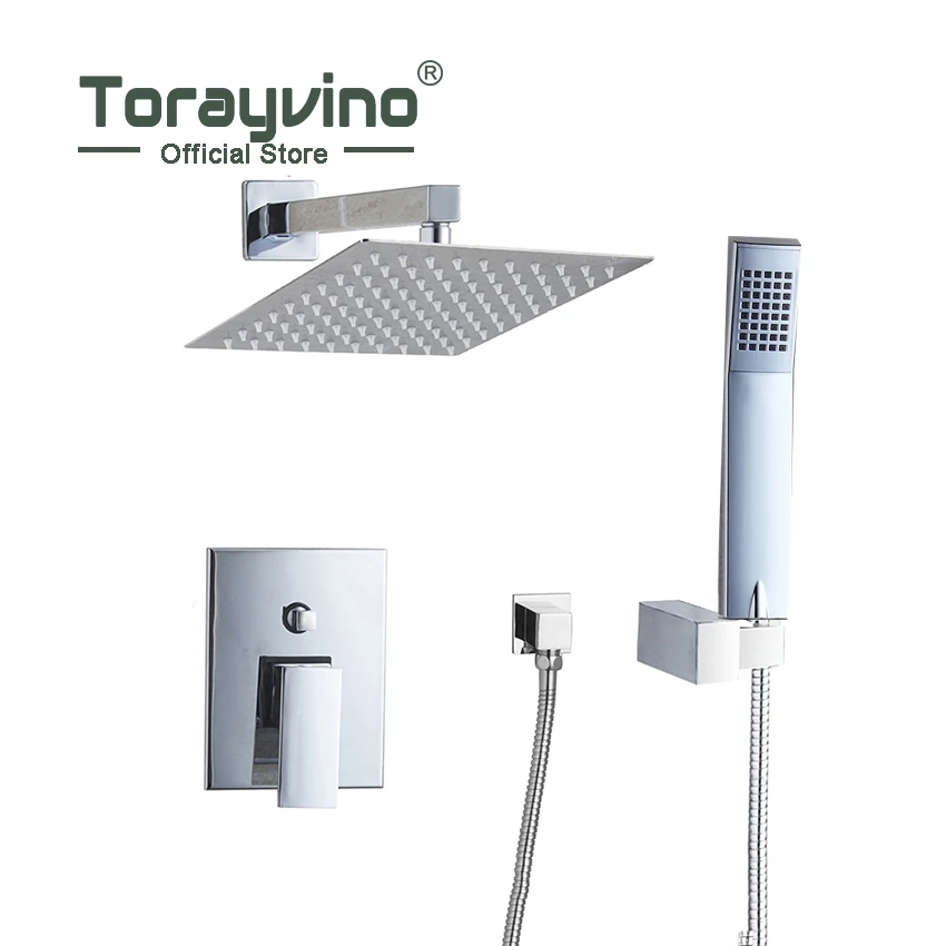 

Bathroom Shower Set 8" Square Top Shower Head Wall Mounted Rainfall Shower Faucet And Square Hand Shower Spout Set