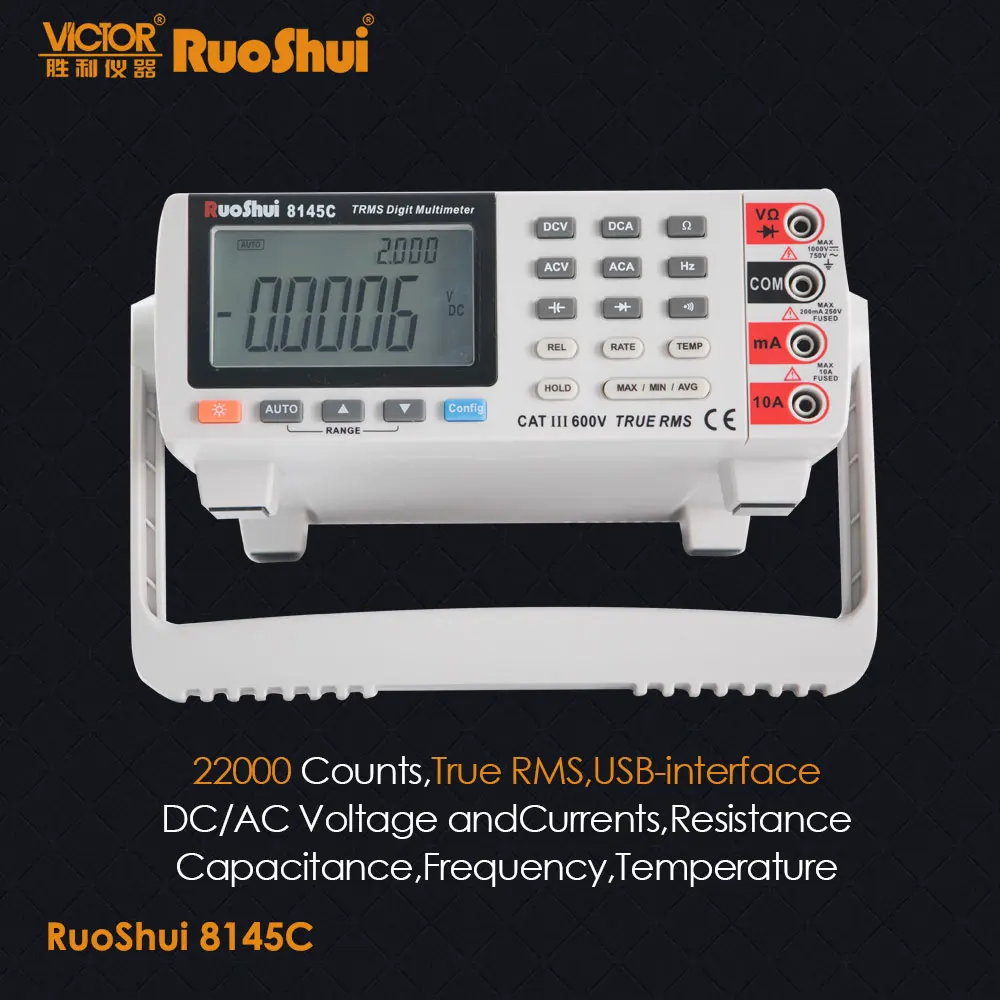  RuoShui VC8145C Bench top Digital Multimeter 1000V 10A Auto Range True RMS 22000 USB Voltmeter DC/A
