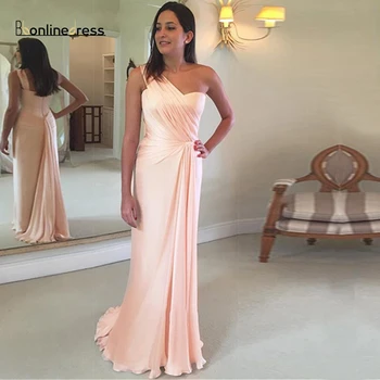 

Party-Dress Elegant Blush Prom Dress One-Shoulder A-Line Long Prom Dresses Pleat Formal Gown Vestido-de-festa