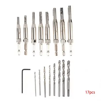 

17Pcs Door Window Hinge Twist Tool Wood Drill Kit Self Centering Hole Puncher