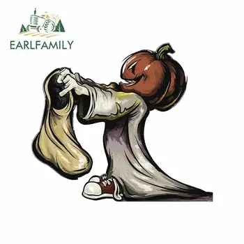 

EARLFAMILY 13cm x 11cm Halloween Cartoon Pumpkin Head Funny Car Stickers RV VAN 3D DIY Fine Decal Bumper Trunk Truck Graphics