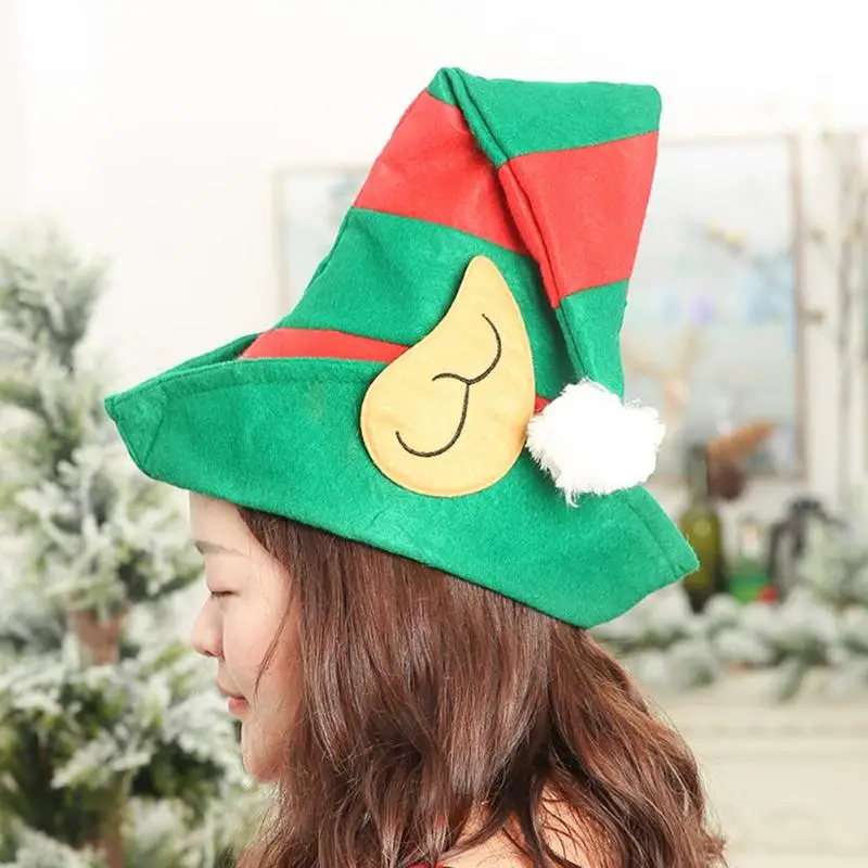VKTECH Новогодняя Рождественская шляпа эльфа с ушками для детей и взрослых, креативный мультяшный красный зеленый полосатый фестиваль, декоративные аксессуары для вечеринок