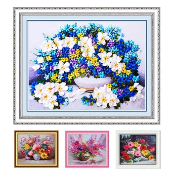 

3d Ribbons Embroidery set, diy Decorative Painting Flowers HD Prints Needlework Crafts Cross Stitch Kit Sewing Art Home Decor