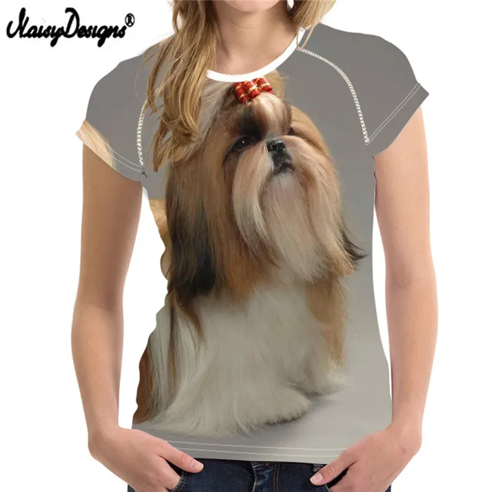 Женская футболка Топ Shih Tzu Dog с круглым вырезом, футболка, дышащая одежда ummer, Прямая поставка,, Col Roul Femme - Цвет: LMF1248BV