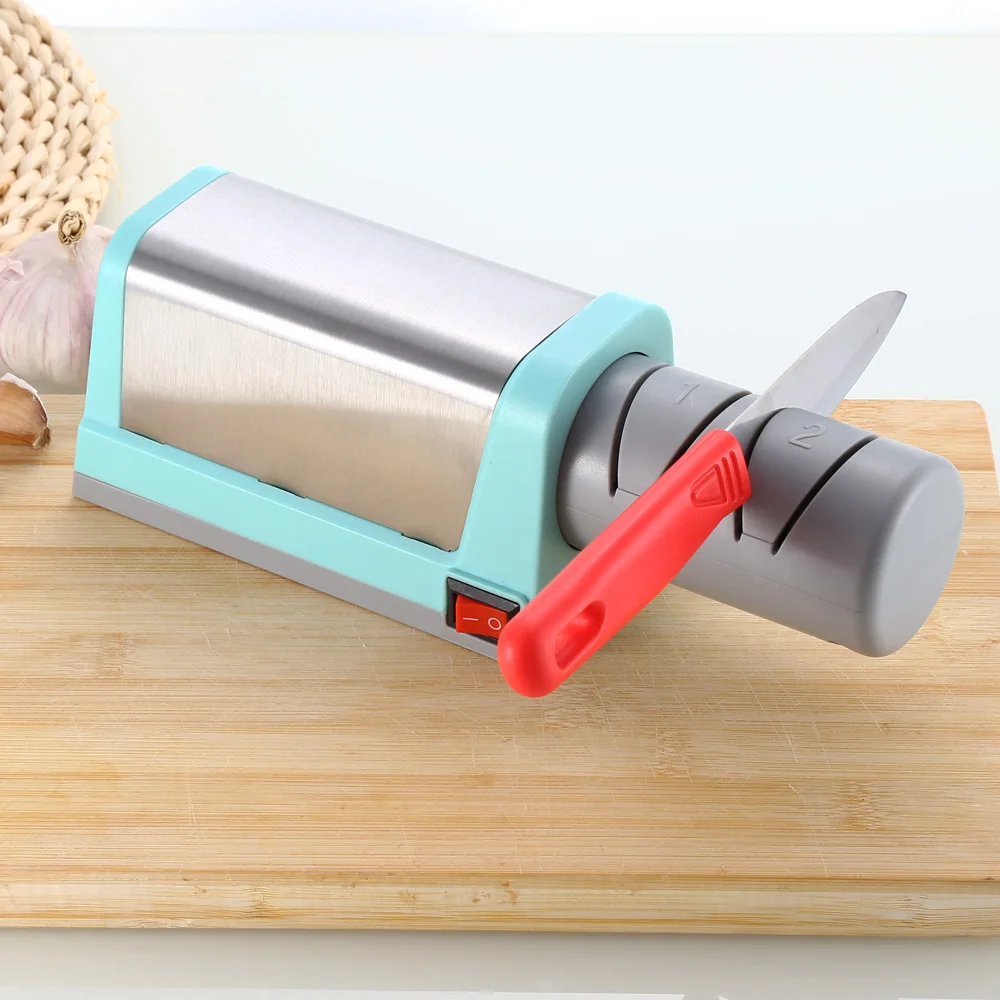 Электрическая точилка для ножей с алмазным покрытием для Керамика Кухонные ножи и Сталь ножи с 2-ступенчатый алмаз колесо для заточки кухонных инструментов